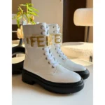 Fendi Fendigraphy Women’s White Leather Biker Boots – Combat Style & Black Platform Sole in Dubai UAE