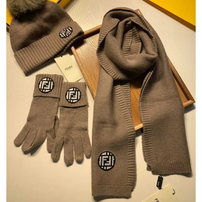 Fendi Winter Accessory Set – Logo Beanie, Scarf & Gloves for Cold Weather Luxury in Dubai UAE