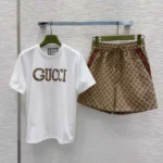 Gucci T-Shirt and GG Monogram Shorts Set – Iconic Designer Logo and Web Stripe in Dubai UAE