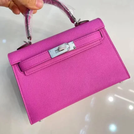 Hermès Mini Kelly 20 Rose Pourpre – Chevre Leather with Palladium Hardware, Iconic Grace Kelly-Inspired Design in Dubai UAE