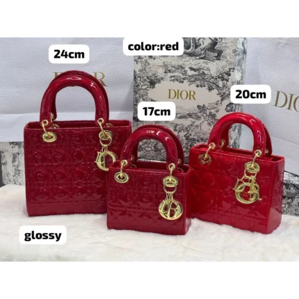 Lady Dior Handbags in Red Patent Leather – Iconic Elegance in 17cm, 20cm & 24cm Sizes in Dubai UAE