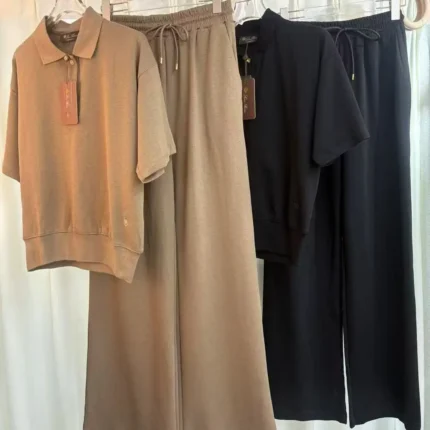 Loro Piana Luxury Tracksuit – Short-Sleeved Polo & Wide-Leg Trousers Set in Dubai UAE