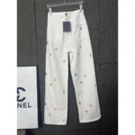 Louis Vuitton Men’s White Denim Pants with Embroidered Monogram Motifs in Dubai UAE