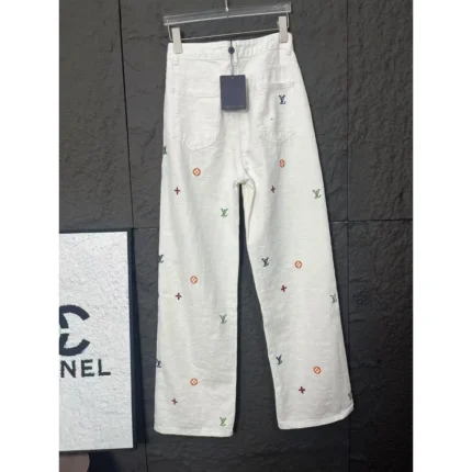 Louis Vuitton Men’s White Denim Pants with Embroidered Monogram Motifs in Dubai UAE