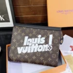 Louis Vuitton Monogram Clutch with Bold White Logo – Luxury Pouch in Signature Canvas in Dubai UAE