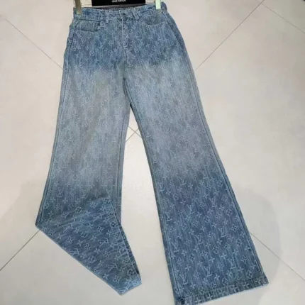 Louis Vuitton Monogram Denim Jeans – Wide-Leg Designer Jeans with Faded Wash in Dubai UAE