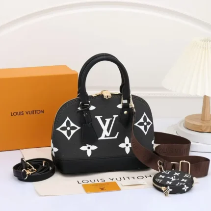 Louis Vuitton Neo Alma PM Handbag in Black with White Monogram – Structured Dome Shape in Dubai UAE