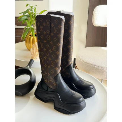 Louis Vuitton Silhouette High Boots – Monogram Canvas & Black Leather Knee-High Boots in Dubai UAE