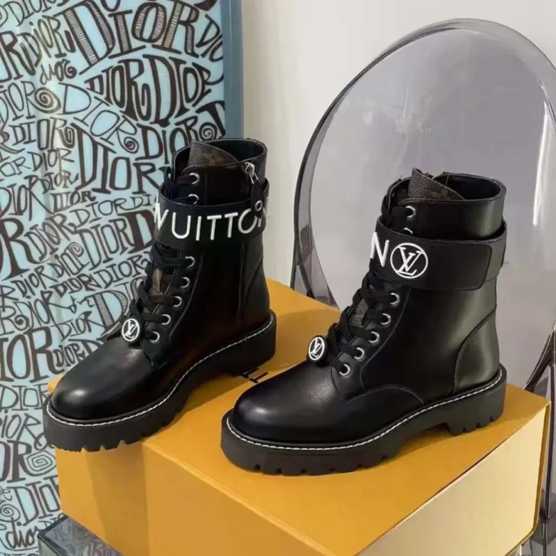 Louis Vuitton Territory Flat Ranger Boots – Black Calfskin Leather Boots in Dubai UAE