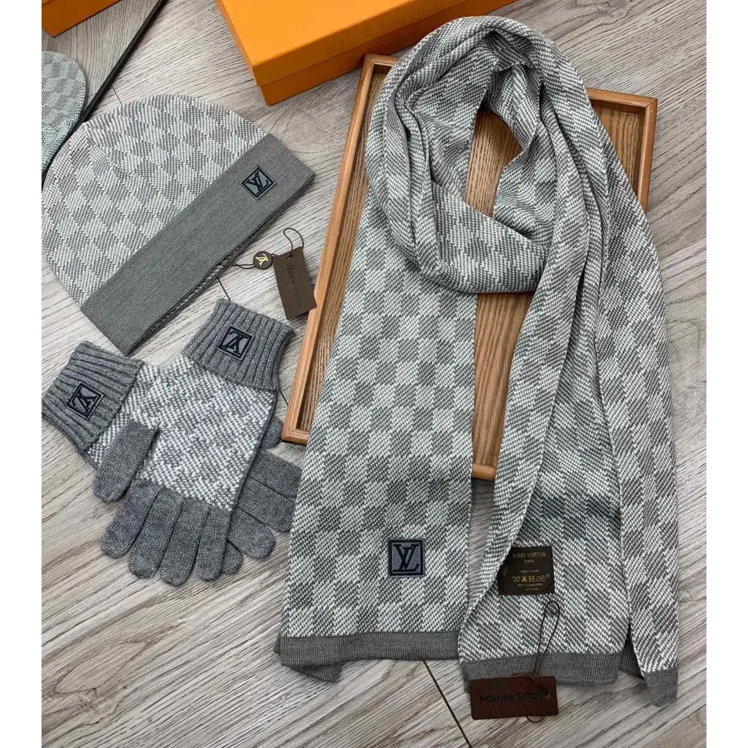 Louis Vuitton Wool Foulard Beanie, Scarf & Gloves Set – Damier Pattern Winter Luxury in Dubai UAE Louis Vuitton Wool Foulard Beanie, Scarf & Gloves Set – Damier Pattern Winter Luxury in Dubai UAE