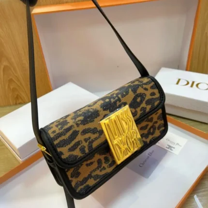 Miss Dior Flap Bag Camel Pony Hair & Calfskin with Brown Leopard Motif Luxury Designer Handbag in Dubai UAE