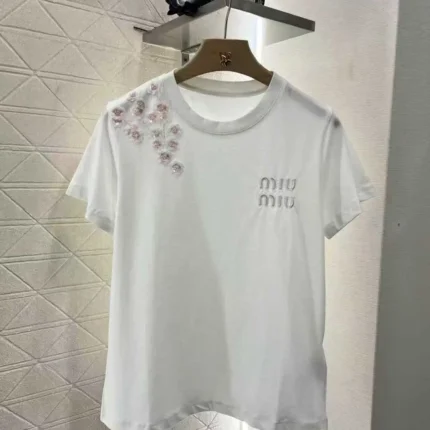 Miu Miu Logo T-Shirt – Iconic Short-Sleeved Designer Tee for Women in Dubai UAE