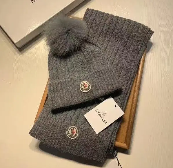 Moncler Logo Wool Hat & Scarf Set – Luxury Knitted Winter Accessory with Pom-Pom in Dubai UAE Moncler Logo Wool Hat & Scarf Set – Luxury Knitted Winter Accessory with Pom-Pom in Dubai UAE