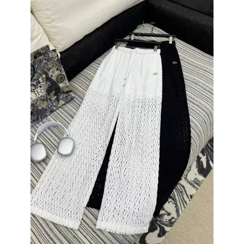 Open-Knit Wide-Leg Crochet Pants – Boho Chic in Black & White in Dubai UAE