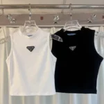Prada Ribbed Knit Jersey Tank Tops – Slim Fit Scoop Neck with Signature Triangle Logo in Dubai UAE