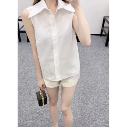 Sleeveless Collared Shirt and Shorts Set – Stylish Two-Piece Summer Outfit for Women in Dubai UAE