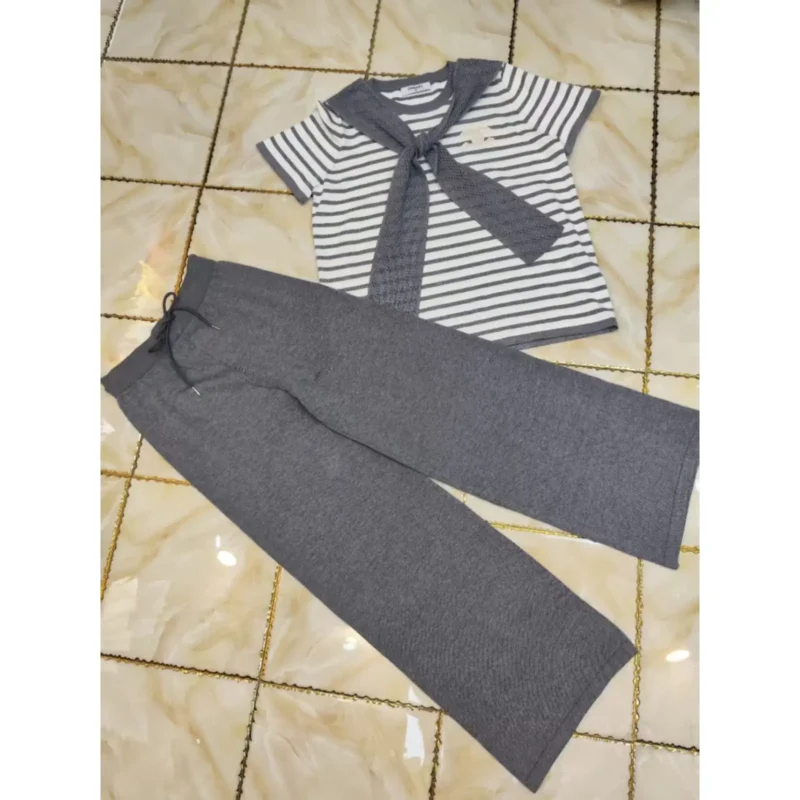 Stylish Two-Piece Pajama Set with Sailor Collar Shirt & Wide-Leg Lounge Pants in Dubai UAE