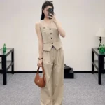 Two-Piece Linen Vest and Wide-Leg Pants Set – Elegant Summer Suit Ensemble in Dubai UAE