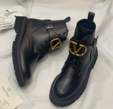 Valentino Garavani VLogo Leather Combat Boots – Black Leather in Dubai UAE