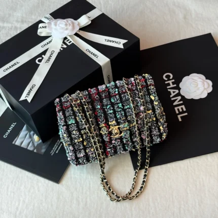 Chanel Mini Classic Bag in Black & White Houndstooth with Jewel and Pearl Embellishments in Dubai UAE